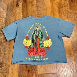Mighty Fine XS Womens T-Shirt Lets Watch Each Other Grow Blue Graphic Cropped